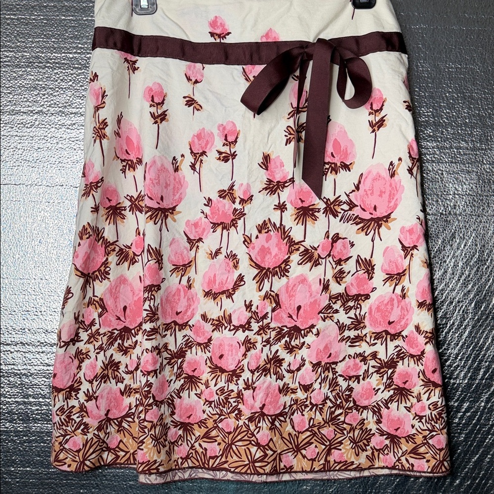 Speechless Cotton Pink and Brown Floral A-Line Skirt